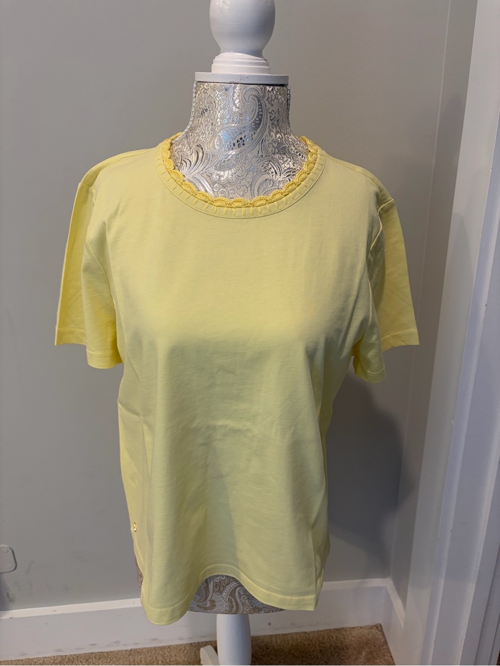 Lilly Pulitzer Pale Yellow Short Sleeve Tee with Scalloped Neckline